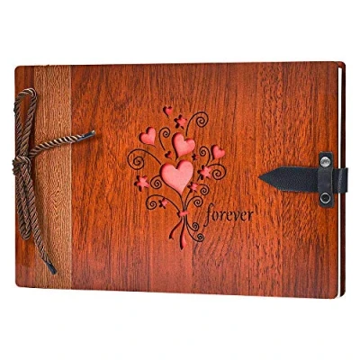 Afbeelding van ZEEYUAN Doe het zelf fotoalbum, 80 pagina&#039;s, van hout, scrapbooking, bruiloft, cadeau voor Valentijnsdag, moeder, vader