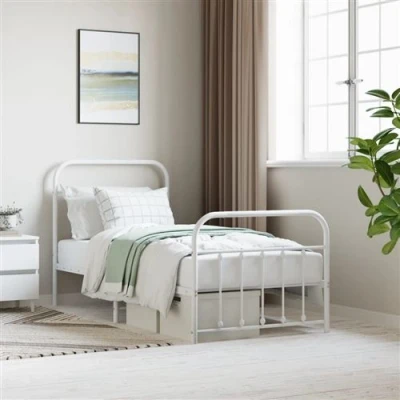 Afbeelding van Bedframe met hoofd en voeteneinde metaal wit 90x190 cm