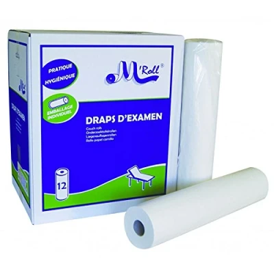 Afbeelding van Onderzoekslakens, pure watten, 2 x 20 g/m², doos met 12 rollen, laags, 150 formaten, 50 35 cm, J211LAT gecertificeerd door Frankrijk Medical Industrie