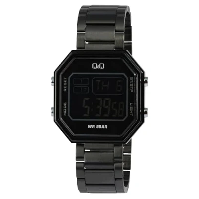 Afbeelding van Q&amp;Q M206J008Y Horloge Digitaal Unisex Stalen band Achthoek Metaal Datumaanduiding 100 jaar kalender Stopwatch Alarm Tweede tijdzone Backlight Zwart Transparant