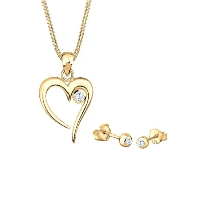 Afbeelding van Elli SET HERZ SOLITÄR IN LOVE Oorbellen goldcoloured, Dames, Maat: 45, Gold coloured