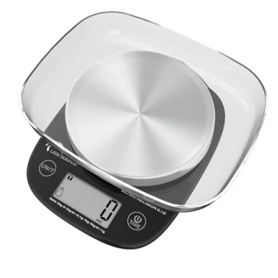 Afbeelding van LITTLE BALANCE 8721 Pro Inox 5.1 met uiterst nauwkeurige USB C kom, weegschaal zonder batterij, brievenweegschaal, opladen, repareerbaar, 0,1 g, zwart
