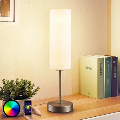 Afbeelding van Lindby Tafellamp 1licht Glas, metaal H: 46 cm E27 wit, nikkel gesatineerd