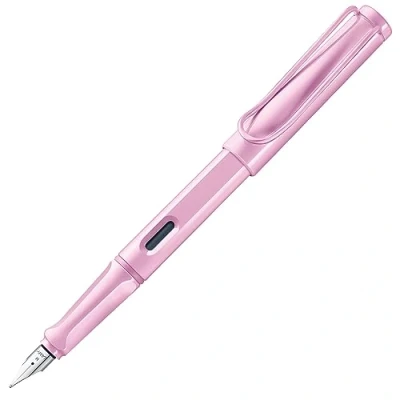 Afbeelding van Lamy safari lightrose Vulpen met ergonomische handgreep en gepolijste stalen veer in maat EF robuust kunststof ASA T 10 blauwe cartridge rechtshandig