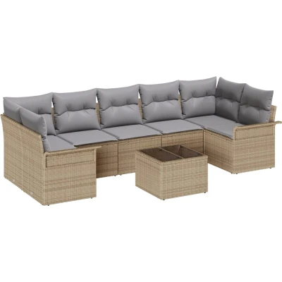 Afbeelding van vidaXL 8 delige Tuin Sofa Set met Kussens Beige Poly Riet
