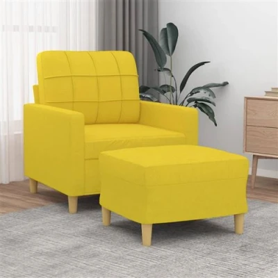 Afbeelding van vidaXL Fauteuil met voetenbank 60 cm stof lichtgeel