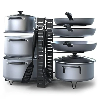 Afbeelding van Joeji&#039;s Kitchen 8 stuks pannenrek ruimtebesparend robuuste pannenhouder 38 x 46 cm pannendekselhouder met 3 knutselmethoden keukenorganisatie