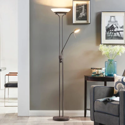 Afbeelding van Lindby LED vloerlamp met dimmer 1licht metaal, glas H: 183 cm roest, wit albasten Inclusief lichtbron