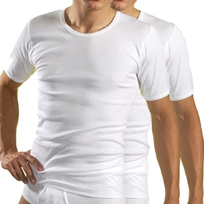 Afbeelding van HERMKO 3840 Set van 2 T shirts met korte mouwen en ronde hals (andere kleuren), 100% biologisch katoen, Wit