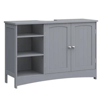 Afbeelding van VASAGLE Wastafelonderkast, wastafelkast, badkamermeubel, lang, 30 x 90 60 cm, 2 deuren, opbergkast, open vakken, verstelbare planken, duifgrijs, BBC410P36