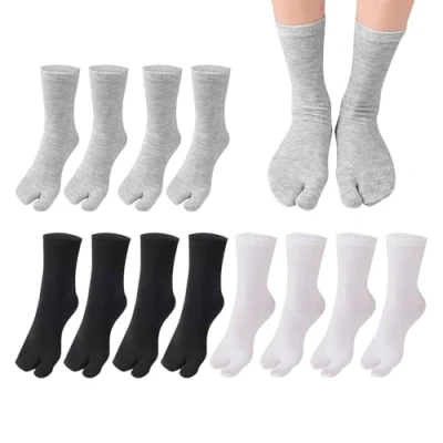 Afbeelding van KRYMSON Tabi sokken, 6 paar, katoenen teensokken voor sandalen, yogasokken, ademend, elastische uniseks, (zwart, wit, grijs), Zwart/Wit/Grijs