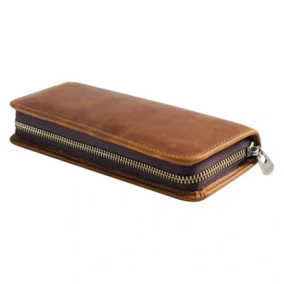 Afbeelding van DONGKER Leren etui met ritssluiting voor school, werk, kantoor