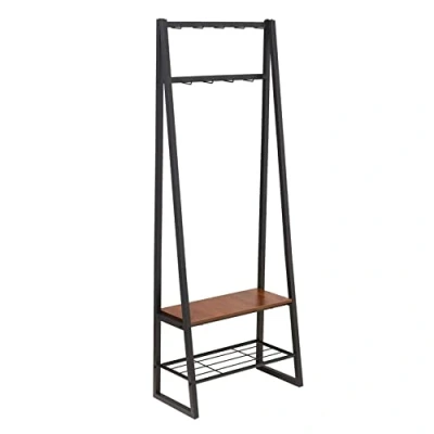Afbeelding van Amazon Basics Garderobekast met 9 haken, schoenenbank en 2 legplanken, zwart, 65 x 33 170,1 cm