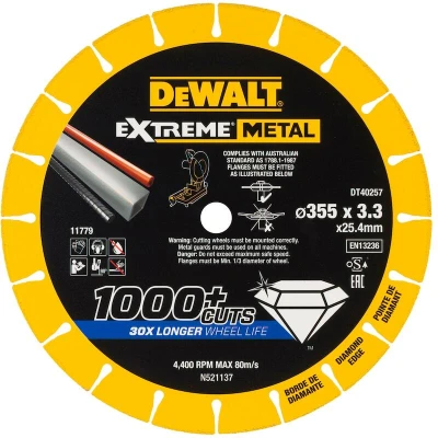 Afbeelding van DEWALT DT40257 QZ EXTREME METAL doorslijpschijf metaal 355x25.4x3.3mm