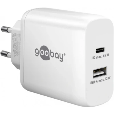 Afbeelding van Goobay USB C PD dubbele snellader (45 W) wit 1x poort (Power Delivery) en A