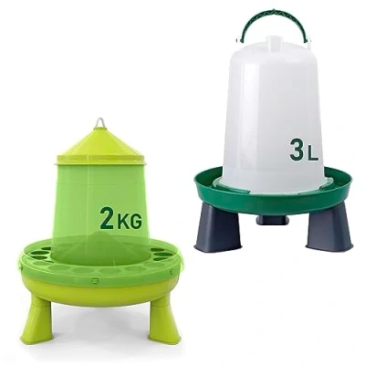 Afbeelding van Zootec Kippenvoerbak 2 kg en 3L kippendrinkbak van duurzaam transparant kunststof afneembare poten