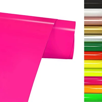 Afbeelding van FOSER Plotterfolie voor textiel, 30,5 cm x 3 m, warmteoverdrachtvinyl, strijkbare transferfolie knutselen, T shirts, stoffen (fluorescerend roze)