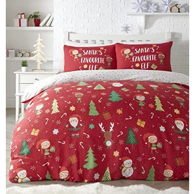 Afbeelding van Bedlam Elf &amp; Santa Easy Care Beddengoedset van polykatoen, meerkleurig, eenpersoonsbed