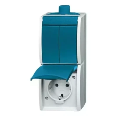 Afbeelding van Busch Jaeger opbouw combinatie wandcontactdoos met randaarde en serieschakelaar IP44 2601520EW 53