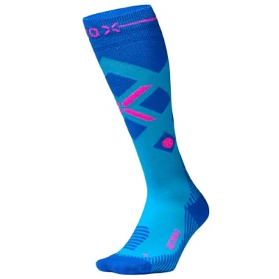 Afbeelding van STOX Energy Socks 2 Pack Skisokken voor Vrouwen Premium Compressiesokken Kleuren: Donkerblauw/Roze en Blauw/Oranje Maat: Large Paar Voordeel