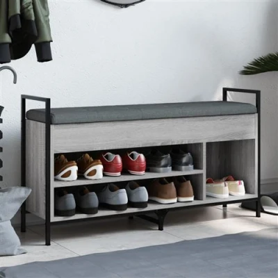 Afbeelding van Schoenenbank 105,5x32x57,5 cm bewerkt hout grijs sonoma