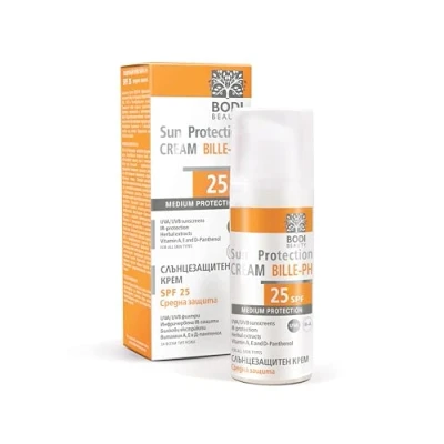 Afbeelding van BODI BEAUTY Anti rimpel zonwering SPF 25 met vitamine E en A, bètacaroteen, vetvrije zonnebrandcrème voor het gezicht, onmiddellijk effectieve zonnemelk lichte textuur, 50 ml