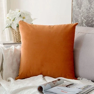 Afbeelding van MIULEE Fluweelzachte decoratieve luxueuze vierkante kussensloop voor woonkamer, bank, slaapkamer, met onzichtbare rits, 60 x cm, 1 stuk, oranje
