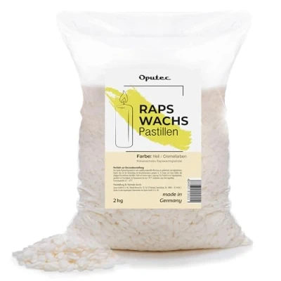 Afbeelding van Oputec 2 kg koolzaadkaarswas: lichte crèmekleurige was, maak zelf kaarsen, giet kaarsen uit natuurlijke en vul je eigen Made in Germany