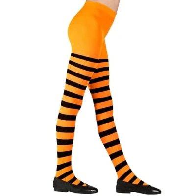 Afbeelding van WIDMANN Oranje met zwart gestreepte panty voor kinderen 116 (4 5 jaar)