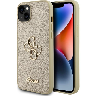Afbeelding van Guess Big 4G Logo Glitter Back Case Geschikt voor Apple iPhone 15 Plus (6.7&quot;) Goud