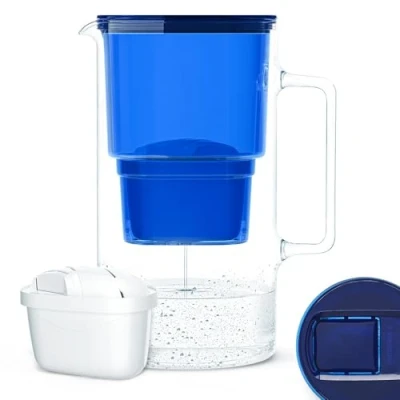Afbeelding van Glazen 2,5L waterfilterkan karaf compatibel met Brita MAXTRA+ waterfilter patronen incl. 1 filterpatroon waterkan Kleur blauw