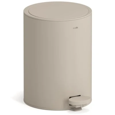 Afbeelding van stardis Pedaalemmer, 3 liter, roestvrij staal, mat, met klapdeksel en geluidsarme softclose, binnenafvalemmer, afvalemmer voor badkamer, taupe, beige