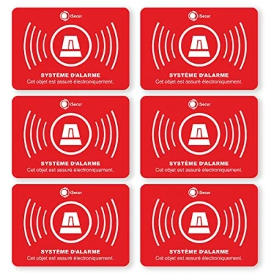Afbeelding van Inconnu Alarmstickers, 6 stuks, alarm, 5 x 3,5 cm, art. Hin_240, herinneringsalarm, buitenlijm voor ramen, huis, auto, vrachtwagen, bouwmateriaal (Frans)
