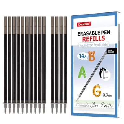 Afbeelding van DealKits 14 stuks zwarte reservevullingen compatibel met Legami, 0,7 mm, voor uitwisbare rollerbalpen, hoogte 13 cm, vulling gelrollerpen, super inzetbaar, ideaal