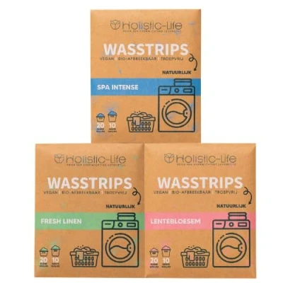 Afbeelding van Wasmiddeldoekjes Proefpakket 3x20 Wasbeurten Fresh Linen Lentebloesem Spa Intense Wasstrips Incl. Wasverzachter Wasmiddel Wasdoekjes Vegan Zero Waste