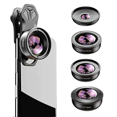 Afbeelding van Apexel HD 5 in 1 Cameralensset voor Smartphones 2x Telezoom, 170 Supergroothoek, 10x Macro, 110 Groothoek, 195 Fisheye