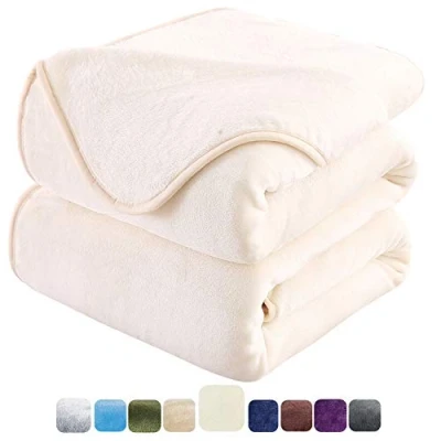 Afbeelding van Hozy, fleecedeken, 130 x 150 cm, ivoorkleurig, zacht en warm, 350 g/m², dekbedovertrek voor tweepersoonsbed, plaid bank, flanel, omkeerbaar, dubbelzijdig
