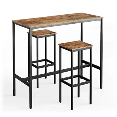 Afbeelding van Vicco Bartafel set Fyrk, Antiek hout/Zwart, 120 x 50 cm met 2 barkrukken