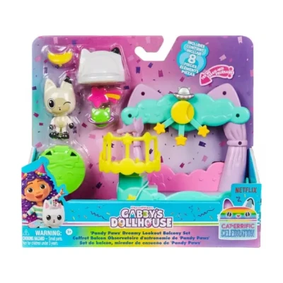 Afbeelding van Gabby&#039;s poppenhuis Pandy Paws speelset met sterrenwachtbalkon, 8 delige set speelgoedfiguren, accessoires voor het en zintuiglijk spel