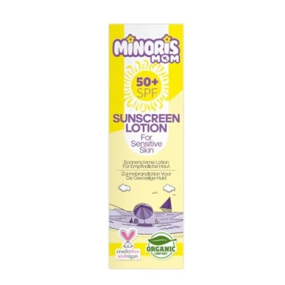 Afbeelding van Minoris MOM Zonnebrandlotion SPF 50+ Biologisch, Natuurlijk &amp; Minerale Inhoud Zonnebescherming voor Gevoelige Huid, Primer Geschikt, Hypoallergeen, Vegan, Rifvriendelijk, Waterbestendig, Dermatologisch Getest 150 ml