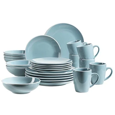 Afbeelding van MÄSER 931845 Serie Elissa Modern servies voor 6 personen in groen met witte rand 24 delig aardewerk