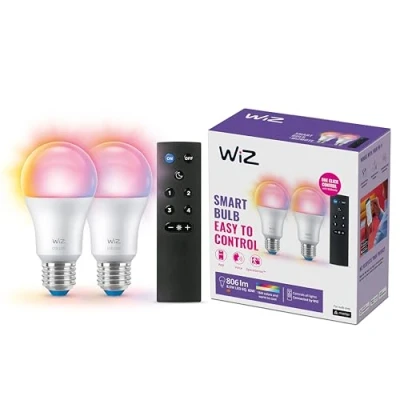 Image de WiZ Ampoules Smart Color 8,5W 806lm 2200 6500K RGB 2 pack E27 &amp; Remote
