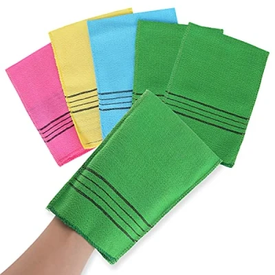 Afbeelding van Molain Koreaanse peelinghandschoenen, herbruikbaar, dubbele textuur, voor douche, spa, massage en lichaamsscrubs, 5 stuks