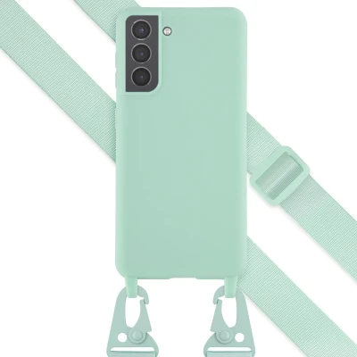 Afbeelding van Selencia hoesje Geschikt voor Samsung Galaxy S21 met koord Siliconen afneembaar Turquoise