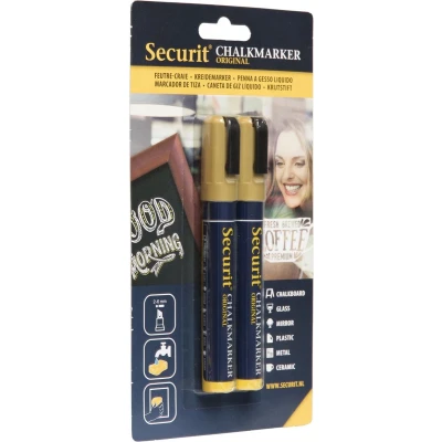Afbeelding van Securit krijtmarker medium, blister van 2 stuks, goud