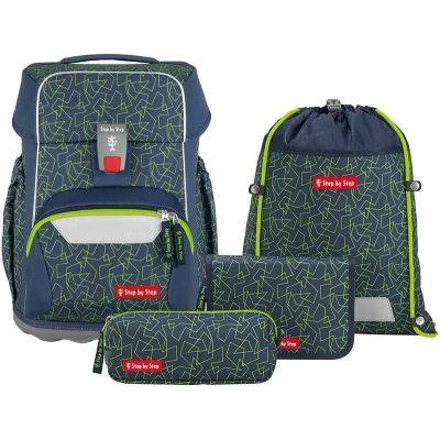 Afbeelding van Step by Schooltas Basis Schulranzen Set 4 delig Green Geometric Groene