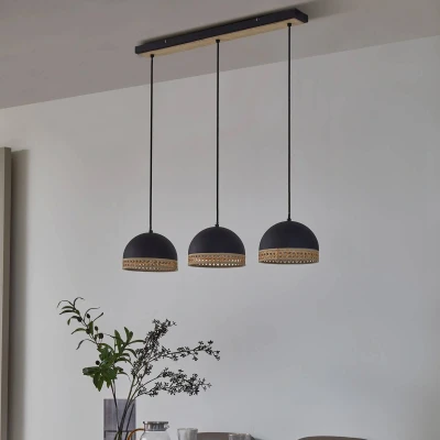 Afbeelding van Lindby hanglamp 3lichts ijzer, rotan E14 zwart, natuur