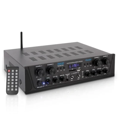 Afbeelding van Pyle 500 W Karaoke Draadloze Bluetooth Versterker 4 Kanaals Stereo Audio Thuisbioscoop Luidspreker Geluid Vermogensontvanger met AUX IN, FM, RCA Subwoofer Luidsprekers UIT, USB, MicroIN Echo