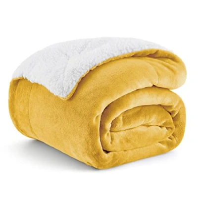 Afbeelding van Bedsure Fleecedeken, bankovertrek, sherpa bankdeken voor 1 persoon, zacht en warm, mosterdgeel, 130 x 150 cm