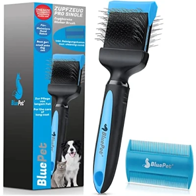 Afbeelding van BluePet ZupfZeug Pro Professionele langharige borstel voor honden en katten verwijdert zacht ondervacht, knopen (klein blauw)